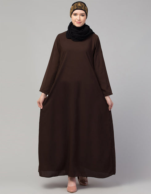 Modern Flare daily wear basic Casual Abaya In the Shade of Chocolate brown